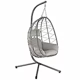 HinHocker Hängesessel mit Gestell | Grau | Hängeschaukel für Indoor und Outdoor | Inkl. Kissen und Auflagepolster | Balkon Hängesessel Outdoor, Gartenschaukel, Schaukelstuhl, Hängekorb