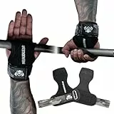 MANUEKLEAR Gym Straps Weight Lifting, Double Leather Lifting Straps for Men Deadlift with Cushion Wrist Loop, Gym Lifting Wrist Wraps for Weightlifting (Double Black)