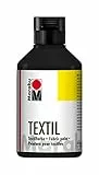 Marabu 17160013073 - Textil Stoffmalfarbe für helle Stoffe, Schwarz 250 ml, Druckfarbe auf Wasserbasis, waschbeständig bis 60°C, Fixierung durch Bügeln o. Backofen
