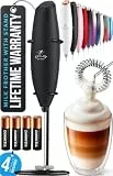 Zulay Kitchen Milchaufschäumer Elektrisch, Batterie Elektrischer Milchaufschäumer Stab, Milchschäumer für Kaffee, Milch, Shakes - Milchschäumer Aufschäumer Stab - Electric Milk Frother - Schwarz