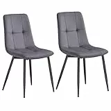 VASAGLE Esszimmerstühle Samt, Küchenstühle bis 120 kg belastbar, Sessel mit verstellbaren Füßen, modern, gepolstert, für Wohnzimmer, 2er Set, schiefergrau KDC088GN01
