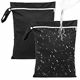 Deepton 2 Stück Nassbeutel 40 x 30 cm, Wetbag Schwimmsachen Schwarz, Wasserdicht Nasstasche mit Reißverschluss, Wiederverwendbar Reise Wäschesack für Badeanzüge, Strandtücher, Windeln
