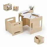 Relaxdays Kindersitzgruppe, 2-teiliges Set, Kindertisch mit Stuhl, Holz, Montessori Sitzgruppe, Kinderzimmer, Natur