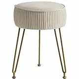 IBUYKE Samt Runde Fußstütze Hocker Ottoman, Make-up Eitelkeits Beistelltisch, Samt Ankleidetisch Sitz, Pouf Couch Hocker, goldene Stahlbeine, cremeweiß L/G-30M