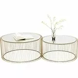 Kare Design Couchtisch Wire (2/Set), Brass, 63/53cm Durchmesser, Beistelltisch, Nachttisch, Stahlgestell, Tischplatte aus Sicherheitsglas, Wohnzimmer, rund, 34x70x70 cm (H/B/T)