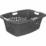 Rotho Flowers Wäschekorb 50l mit 4 Griffen, Kunststoff (PP) BPA-frei, anthrazit, 50l (65.1 x 48.6 x 26.2 cm)