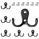 Gorffy Kleiderhaken Schwarz, 6 Stück Garderobenhaken Vintage mit Schrauben, Metall Doppelhaken Wandhaken, Kleiderhaken Wand für Bad, Küche (Schwarz, 6 Stück)