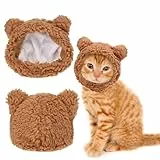 WLLHYF Süße Katze Wintermütze Warm Bärenmütze Weich Bequem Verstellbar für Kleine Haustiere Kopfbedeckung Kostüm Kleidung für Katzen, Hunde (Braun)