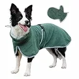 JoyDaog Hunde-Bademantel mit Badehandschuh für schnell trocknende Mäntel, Hundemäntel mit verstellbaren Hüftgurten für mittelgroße Hunde, leicht absorbierende Handtücher, Grün, Größe L