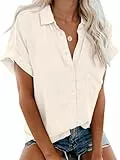 Glacspyg Bluse Damen Elegant Casual Work Shirt Bluse 100% Baumwolle Damen Blusen Sommer Short Shirt Tops Bluse Aprikose S