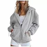 Fulidngzg Sweatjacke Damen mit Kapuze Zipper Hoodie Oversize Pullover Y2K Sweatshirt College Sport Jacke Trainingsjacke Lang Kapuzenpullover für Damen