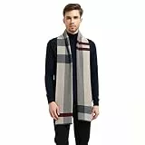 LanHong Herren Winter Kaschmir Schal Wolle Weich Warm Gestrickt Casual Schals für Herren, Kamelfarben (roter Streifen), 180*30cm/ 70.8*11.8inch
