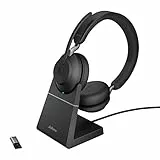 Jabra Evolve2 65 Wireless PC Headset with Charging Stand – Noise Cancelling UC Certified Stereo Headphones with Long-Lasting Battery – USB-A Bluetooth Adapter – Black