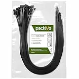 PACKIVO Kabelbinder Schwarz 400mm x 4.8mm, 100 Stück Kabelbinder UV Beständig lang, Schwarze Kabelbinder Mit 22Kg, Zugfestigkeit Kann für Innen- und Außenbereich, Haushalt, Büro