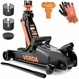 Verda Hydraulischer Wagenheber 2,5T, 85-365 mm + 3X Gummi + Arbeitshandschuhe Autoheber Rangierwagenheber Heber PKW, Profi, Ständer, Flache, Wohnmobil, Geländewagen