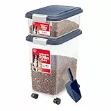 Iris Ohyama, Krokettenbox, BPA-freier, luftdichter Kunststoff(PP)-Futterbehälter für Tiere mit Rädern, Schaufel und Klappdeckel, 3-teilig, 35L, MP-8/MP-1, Blau