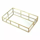 PuTwo Spiegeltablett, Vintage Spiegel Tablett Metall Tablett Platte Verspiegelt Deko Rechteckig, Dekotablett als Schminktisch Aufbewahrung - Gold