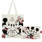 Superdiver Set Einkaufstasche und Kosmetiktasche Mickey und Minnie – Offizielle Disney-Lizenz – Baumwolle und Polyester – Ideal für den Alltag oder als Geschenk – Tasche 37x41 und Täschchen 22,5x16