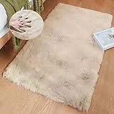 ORINOVA Teppich Schlafzimmer Beige Waschbar Flauschig 60x90 cm Fellteppich Kunstfell Wohnzimmer Kinderzimmer Teppich Weich Klein Deko Rechteckig
