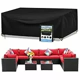 Wanocean Gartenmöbel Abdeckung, Gartentisch Schutzhülle Wasserdicht, 420D Oxford Anti-UV Reißfest Rechteckige Paletten Möbel Abdeckung (300x300x98cm)
