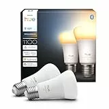 Philips Hue Smart LED A60 Lampe, White Ambiance, E27 Fassung, 8,1W, Vollspektrumlicht 1000K-20000K, 1100 Lumen, dimmbar, kompatibel mit Alexa, Google Assistant und Apple Home, 2er Pack