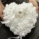 ZJchao Kissen für Hochzeitsringe, 15 x 13 cm, Herzform, , Ringbox, romantisch, Rose, weiß, Einheitsgröße