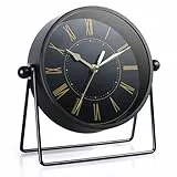 AYRELY® Vintage Metall-Tischuhr – Leise Kaminuhr ohne Ticken mit verstellbarem Winkel, Analoge Standuhr im Retro-Stil für Wohnzimmer, Regal, Kamin & Büro (Schwarz/Gold)