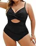 Vancavoo Badeanzug Damen Bauchweg Große Größen Push Up Bademode Einteiliger Badeanzüge mit Bügel Sexy V Ausschnitt One Piece Swimsuits Swimwear,Schwarz,XXL
