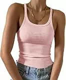 Feziakuk Spaghetti Top Damen Sexy Ärmellos Unterhemd Gerippte Tank Top Basic Einfarbig Camisole Sommer Oberteile, Rosa L