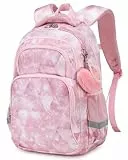 Cusangel Schulrucksack für jungen,kinderrucksäcke mit Brustgurt kinder,Grosse Kapazität Grundschulrucksack,Rucksack,ab der 1-7.Klasse mädchen (Rosa Blume)
