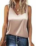 Zeagoo Damen Satin Ärmellose Hemden Blusen Tank Tops Ärmelloses Tanktop mit V-Ausschnitt für Damen ärmellos T-Shirt Lässige Weste Top Tanktop Frauen Tunika Champagner XL