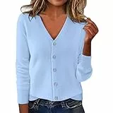 Generisch Strickjacke Damen Leichte Elegant Cardigan Dünne Herbst V-Ausschnitt Strickjacken Stretch Sweater Klassisch Langarm Strickmantel mit Knöpfe(#01-18, L)