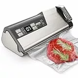 Mesliese Vacuum Sealer Machine, 95kPa 120W One Hand Operation Food Sealer, Double Seal Strip with Build-in Cutter & Countdown Display, 2 Bag Rolls, 5PCS Pre-cut Bags, PULSE & Marinate
