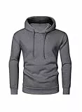 Elegancity Hoodie Herren Oversize Kapuzenpullover Winter mit Kordelzug Casual Einfarbig Sweatshirt Herren mit Kapuze Dünner Fleece Hoodies Pullover für Männer, A Grau XL
