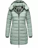 MARIKOO Damen Langer Wintermantel Warmer Steppmantel mit Abnehmbarer Kapuze Abendsternchen Smokey Mint Gr. M