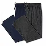U2SKIIN 2er Pack Pyjamahosen Herren lang 100% Baumwolle Schlafhose Schlafanzughose Freizeithose Haushose (Marineblau+Dunkelgrau Mel., M)