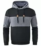 Huayuzh Hoodie Herren Oversize Kapuzenpullover für Herren Langarm Freizeit Jacquard Farbblock Sweatshirt mit Zip Taschen Schwarz Dunkelgrau M