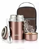ZWOOS 800 ml Thermobehälter für Essen, 316 Edelstahl Wärmebehälter für speisen, Auslaufsicher Thermobecher Essen mit Edelstahllöffel, 12 Stunden Heiß, 12 Stunden Kalt (Rose Golden)