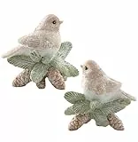 Logbuch-Verlag Dekofiguren Vögel 2er-Set – Wintervögel auf Tannenzapfen – natürliche Weihnachtsdeko aus Poly, Beige, je 8 cm breit