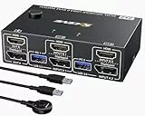 Displayport+HDMI KVM Switch 2 PC 2 Monitore 4K@60Hz, MLEEDA Dual Monitor KVM Switch mit 4 USB 3.0 Port für 2 PC teilen 2 Monitor und Tastatur Maus Drucker, Kabelfernbedienung,USB-Kabel Inbegriffen