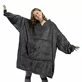 Catalonia Classy Kuschelige Fleece-Kapuzendecke, Warme Geschenke für Sie, Weiche tragbare Kapuzendecke, Kapuzenpulli in Übergröße für Erwachsene Männer Frauen, Schwarz
