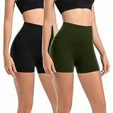 Leafigure 2er Pack Radlerhose Damen Kurz Set Hohe Taille Sporthose Shorts Blickdicht Sommer Hotpants Leggings für Gym Fitness Yoga Schwarz/Grün LXL