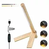 YNDD USB Holz Nachttischlampe, 3W Dimmbare LED Tischlampe mit Kabel, 3 Farbmodi und 10 Helligkeit, Moderne Augenpflege Tischleuchte, DIY Schreibtischlampe für Schlafzimmer Wohnzimmer Bettkopfteil