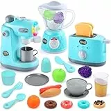 CUTE STONE 3-in-1 Spielküche für Kinder mit Kaffeemaschine, Mixer & Toaster, realistischen Sounds & Licht, inkl. Spielzeug-Essen & Zubehör für Jungen & Mädchen.