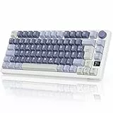 RK ROYAL KLUDGE M75 Gaming Tastatur kabellos 75% TKL Mechanische Tastatur RGB 2,4 GHz Wireless/Bluetooth/USB-C QWERTZ mit OLED-Smart-Display und Knopf Hot Swappable Braune Schalter, Lavendelviolett
