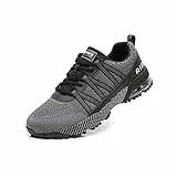 snugnap Laufschuhe Herren Damen Sneaker Sportschuhe Luftkissen Turnschuhe Running Tennis Schuhe Atmungsaktiv Straßenlaufschuhe Walkingschuhe Schwarz Blau Z3027 Grau EU 34 Grey