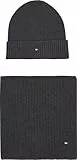 Tommy Hilfiger Herren Geschenk-Set Flag Pima Cotton Strickmütze & Schal, Mehrfarbig (Charcoal Gray), Einheitsgröße