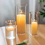 Glasseam Windlicht Glas Kerzengläser Groß: 3er Set Verdickte Kerzenglas Kerzenhalter Stumpenkerzen für Tischdeko Glaszylinder für Kerzen Modern Vase Windlicht Outdoor für Hochzeit Deko Wohnzimmer
