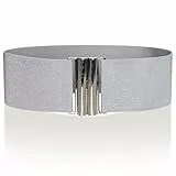 Ro Rox Damen Breiter Elastischer Taillengürtel im Retro Vintage Stil – Stretchgürtel für Kleider, 50er Jahre – Moderne Schnalle, Mehrere Farben, Silber & Silber, L