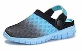 KVbabby Clogs Kinder Hausschuhe Jungen Mädchen Gartenschuhe Pantoletten Strand Sandalen Atmungsaktiv rutschfest,Schwarz-Blau, 34 EU